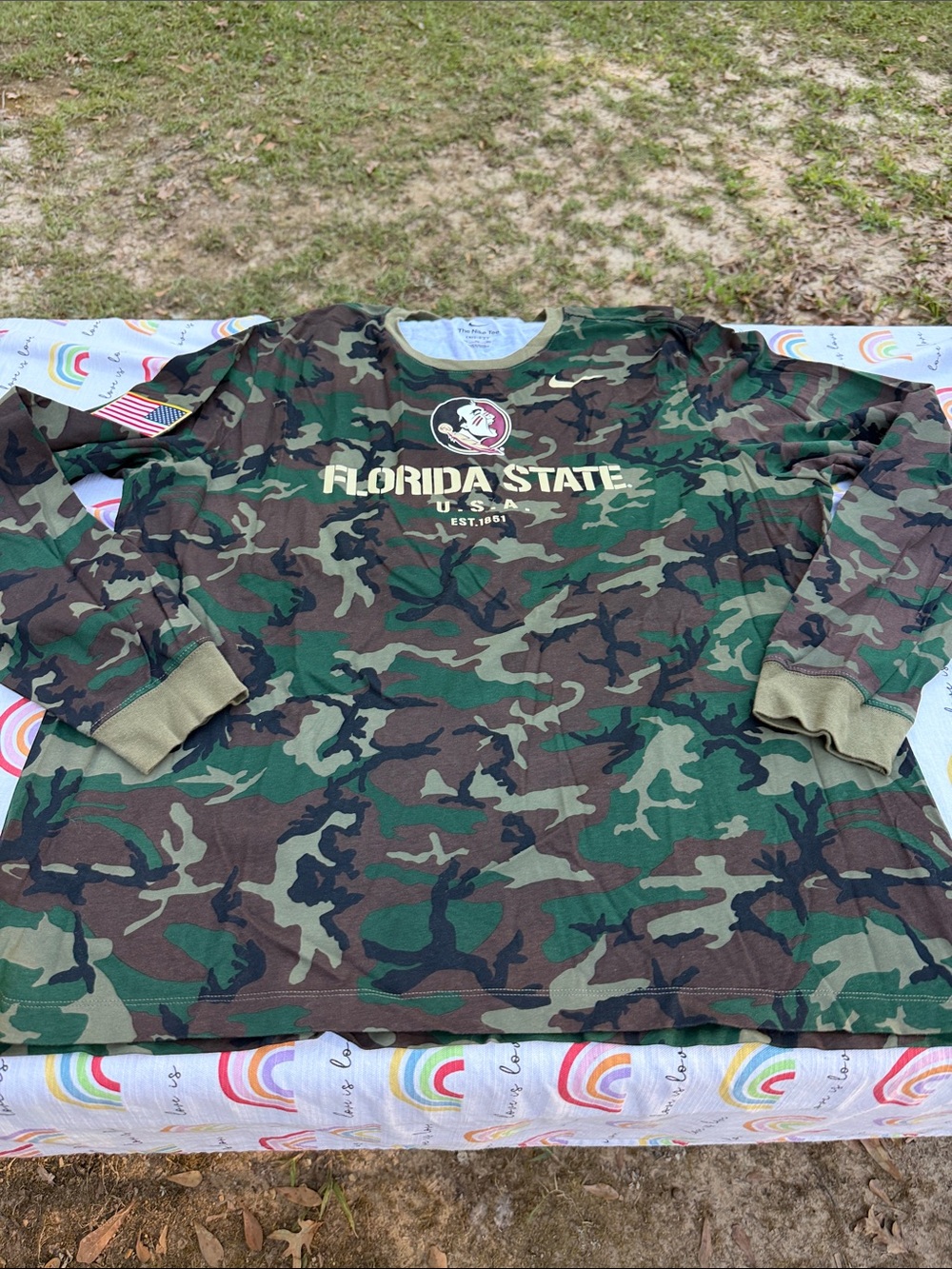 Nike Men's Green Camo Long Sleeve Florida State Tee